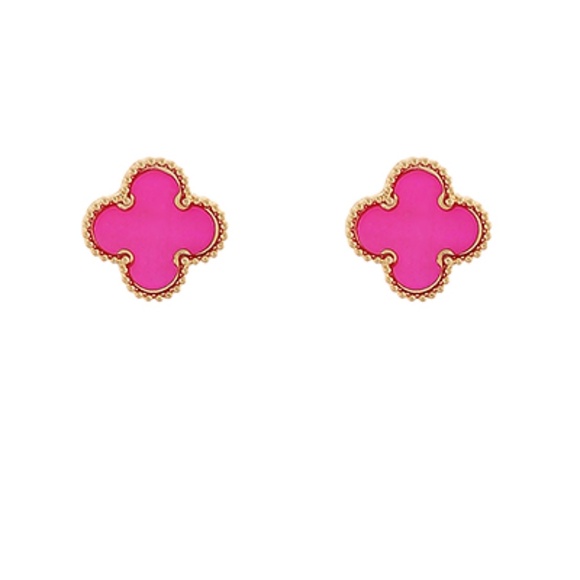 Colored Shell Clover Stud Earrings - Picture 1 of 2
